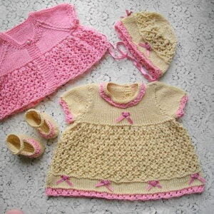 short sleeve raglan dress set knitting pattern for babies and reborn dolls
