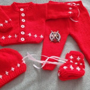 Baby cardigan set knitting pattern with a North Start motif