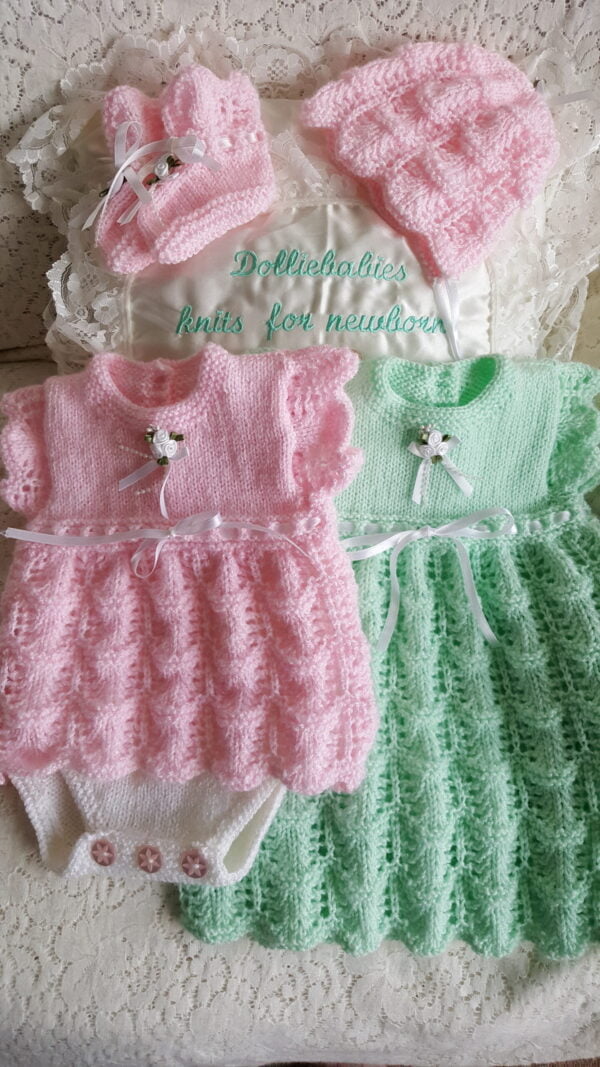 Babies knitting pattern for angel top or dress with integrated knickers