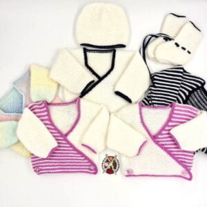 Babies or reborn dolls striped garter stitch crossover cardigan knitting pattern
