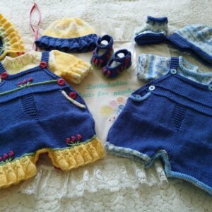 knitting pattern for a baby boy or baby girl dungaree shorts set