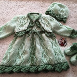 knitting pattern for a leafy lace dress set