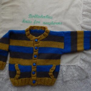 Knitting pattern for a boy's striped cardigan with pockets