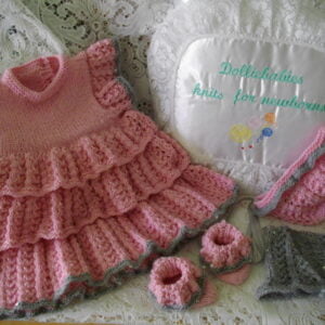 knitting pattern for a rah rah dress set for either baby or reborn doll