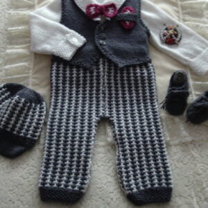 Knitting pattern for a boy's formal suit for age up to 6 months