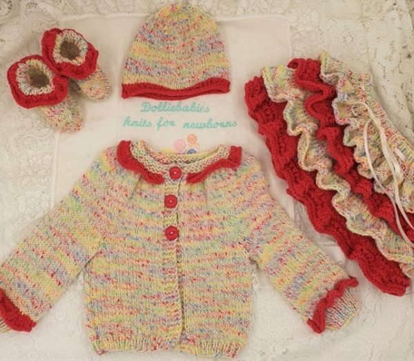 PDF Knitting Pattern for a baby girls yoked cardigan and frilly skirt